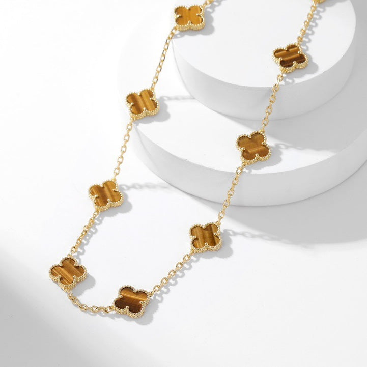 Loco CLOVER 10 MOTIFS TIGER EYE NECKLACE