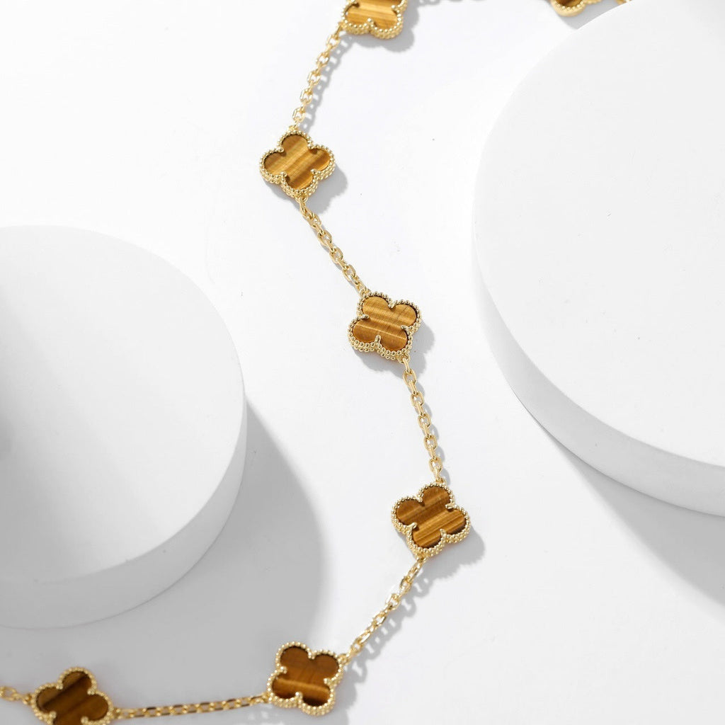 Loco CLOVER 10 MOTIFS TIGER EYE NECKLACE