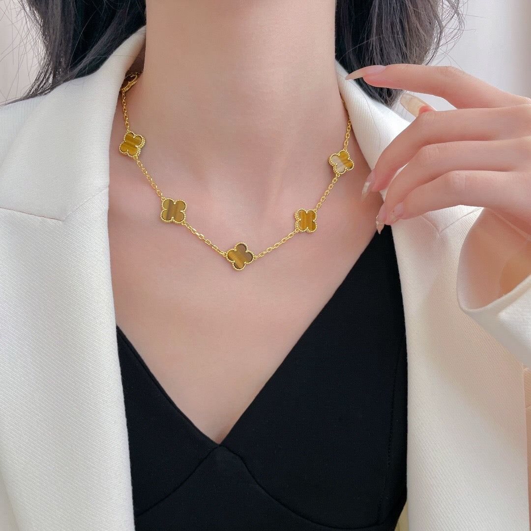 Loco CLOVER 10 MOTIFS TIGER EYE NECKLACE
