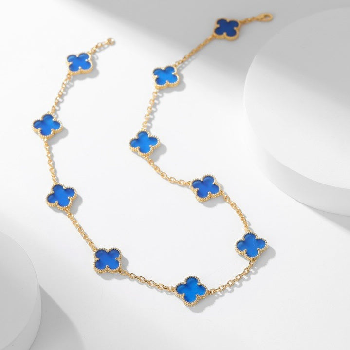 Loco CLOVER 10 MOTIFS BLUE AGATE NECKLACE