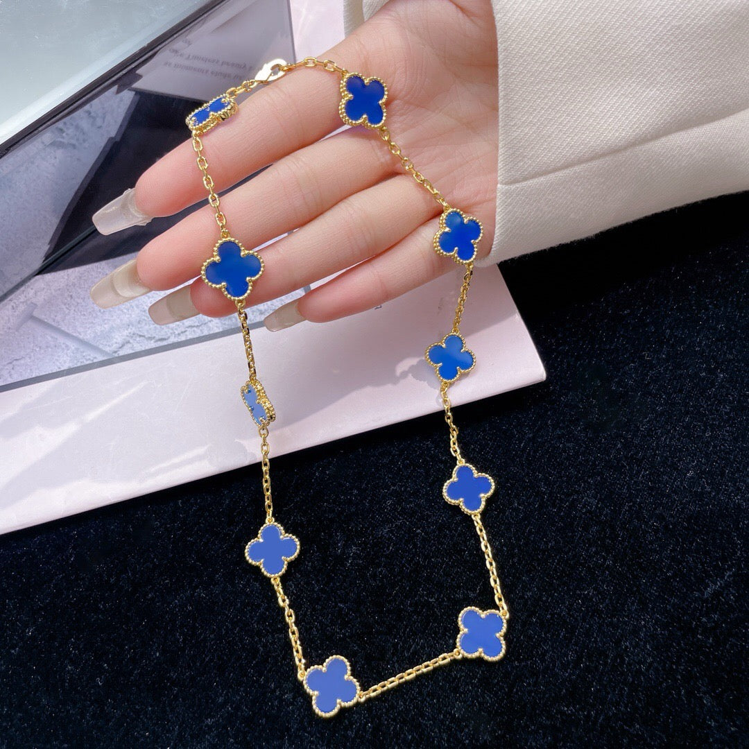 Loco CLOVER 10 MOTIFS BLUE AGATE NECKLACE