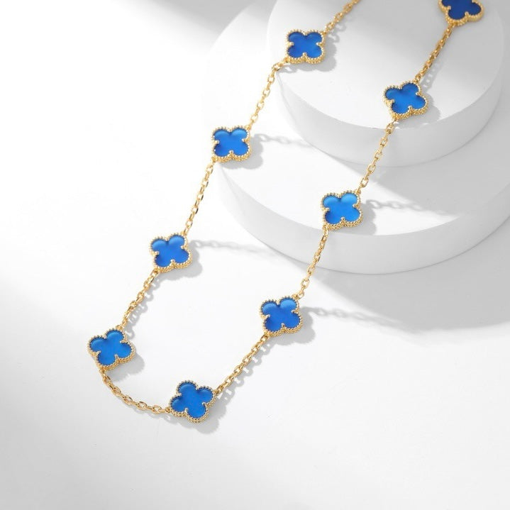 Loco CLOVER 10 MOTIFS BLUE AGATE NECKLACE