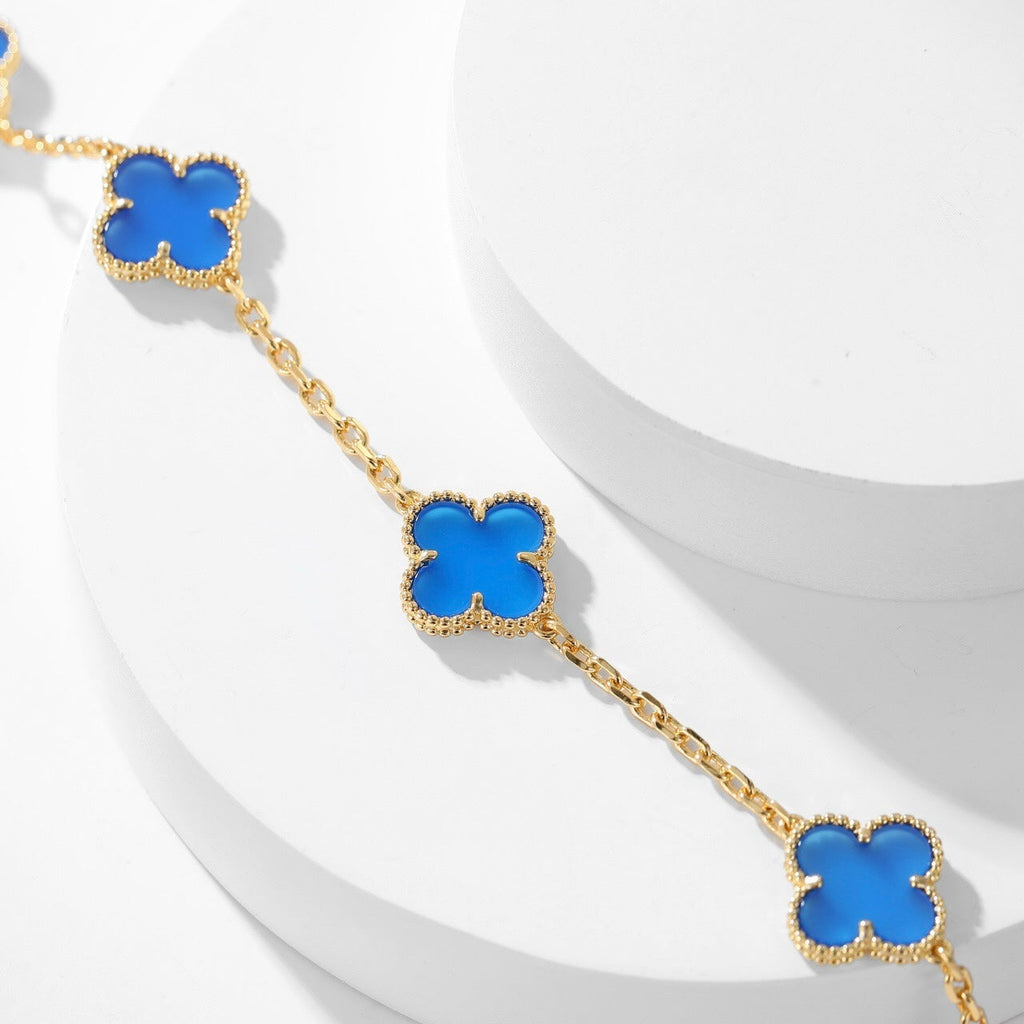 Loco CLOVER 10 MOTIFS BLUE AGATE NECKLACE