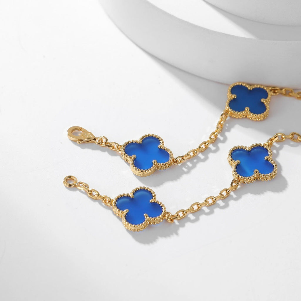 Loco CLOVER 10 MOTIFS BLUE AGATE NECKLACE