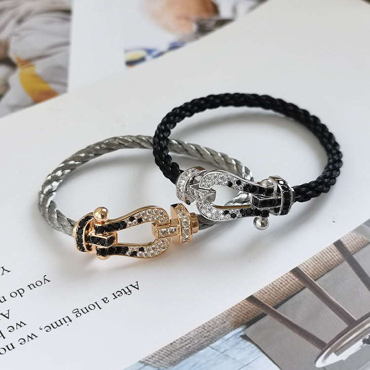 Loco FORCE LARGE HORSESHOE BLACK WHITE DIAMOND BRACELET SILVER