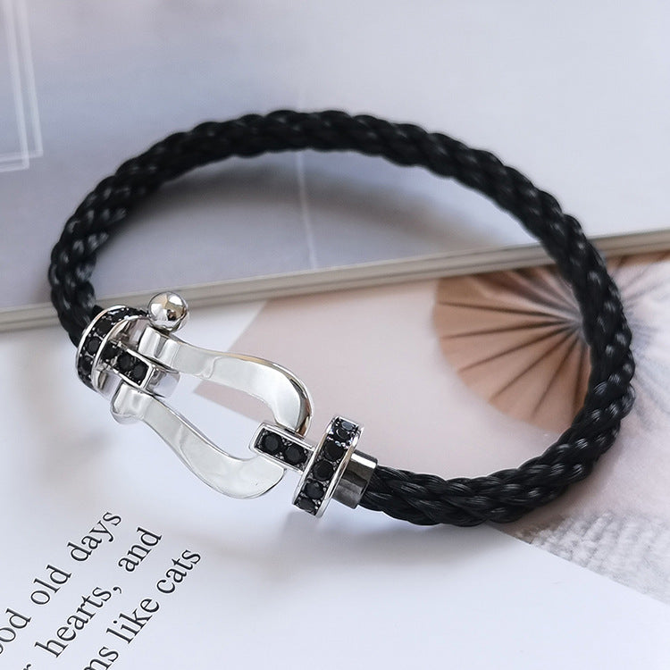 Loco FORCE LARGE HORSESHOE BLACK DIAMOND BRACELET SILVER
