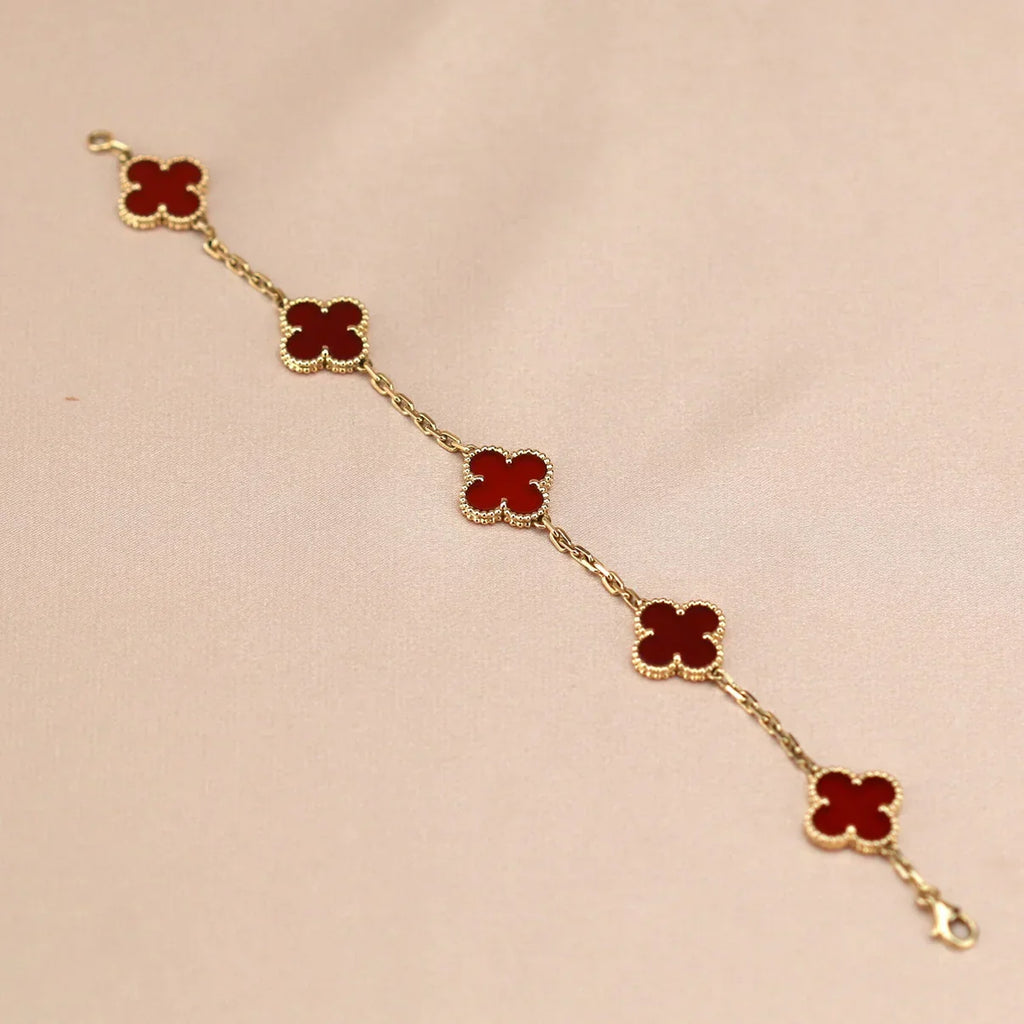[Loco ]New  CLOVER 5 MOTIF RED CORNELIAN BRACELET COLLECTION