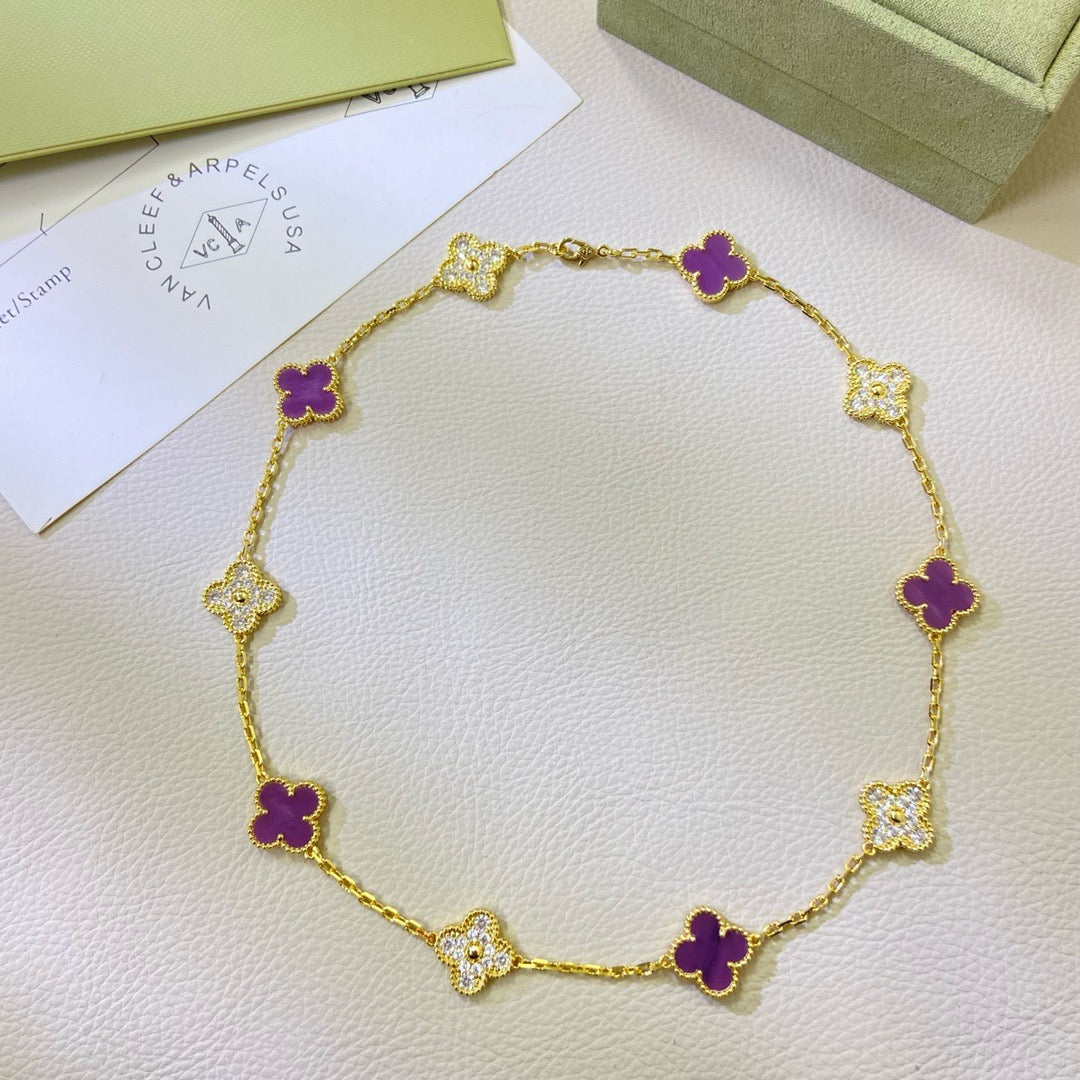Loco CLOVER 10 MOTIFS  PURPLE VIOLET DIAMOND NECKLACE