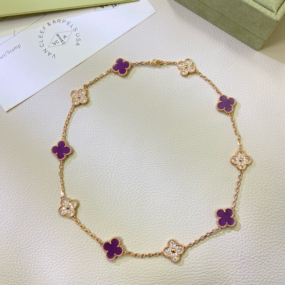 Loco CLOVER 10 MOTIFS  PURPLE VIOLET DIAMOND NECKLACE