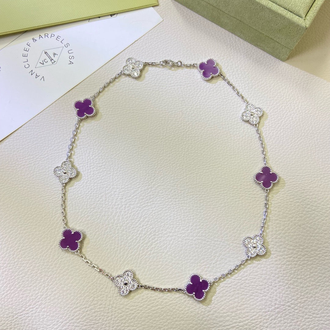 Loco CLOVER 10 MOTIFS  PURPLE VIOLET DIAMOND NECKLACE