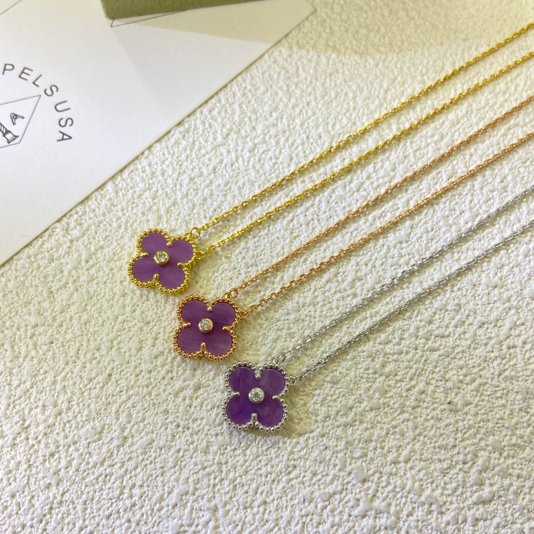 Loco CLOVER 15MM DIAMOND  PURPLE VIOLET NECKLACE