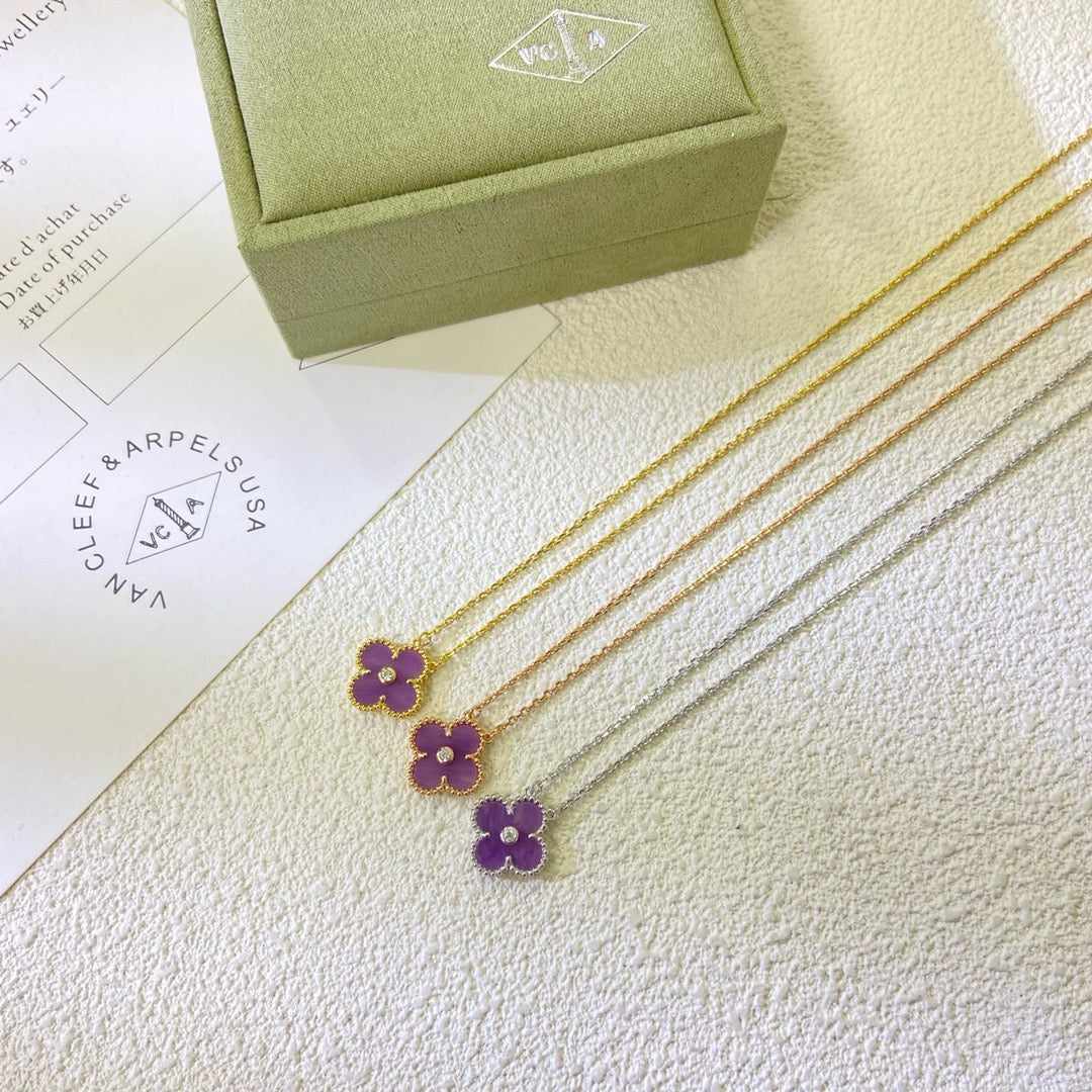 Loco CLOVER 15MM DIAMOND  PURPLE VIOLET NECKLACE