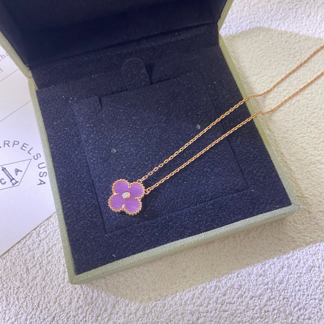 Loco CLOVER 15MM DIAMOND  PURPLE VIOLET NECKLACE