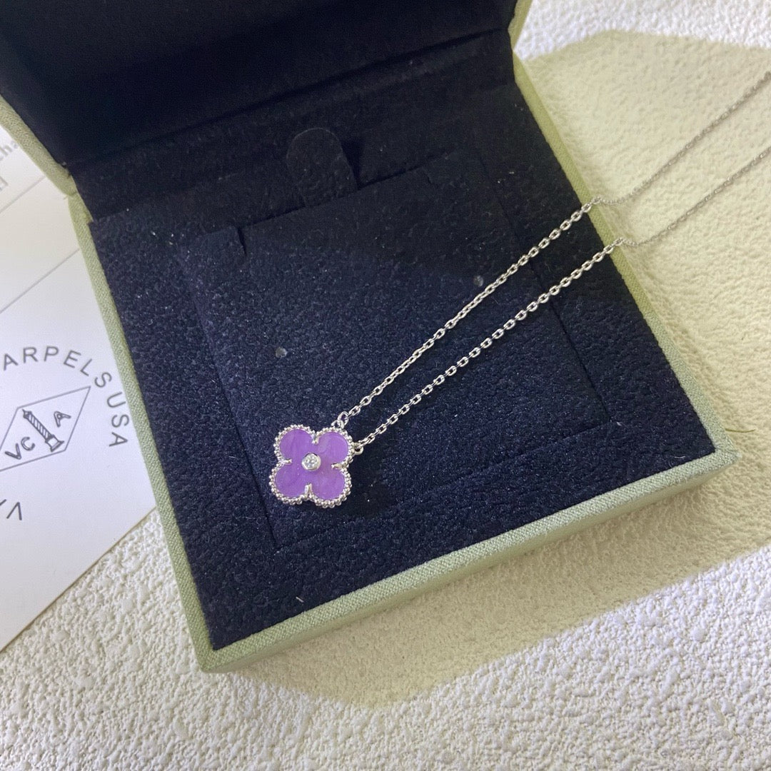 Loco CLOVER 15MM DIAMOND  PURPLE VIOLET NECKLACE