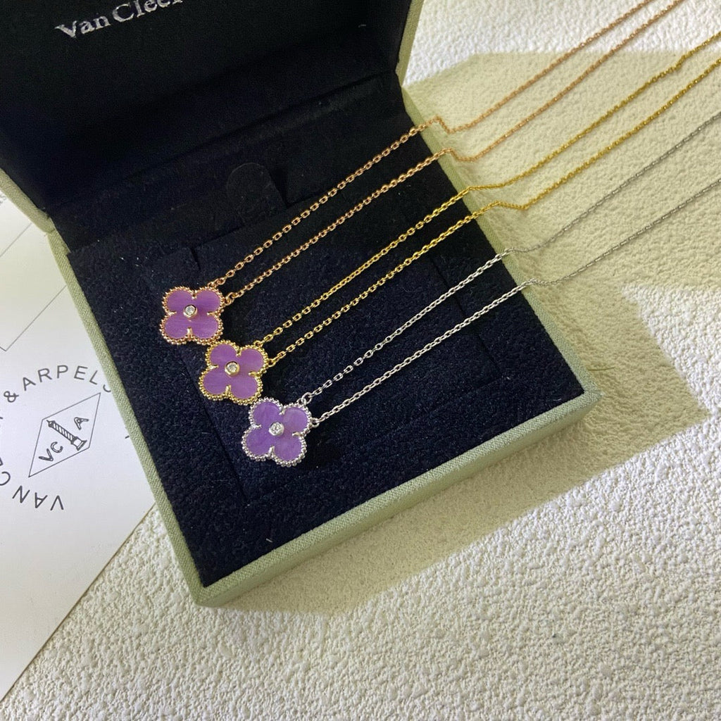 Loco CLOVER 15MM DIAMOND  PURPLE VIOLET NECKLACE