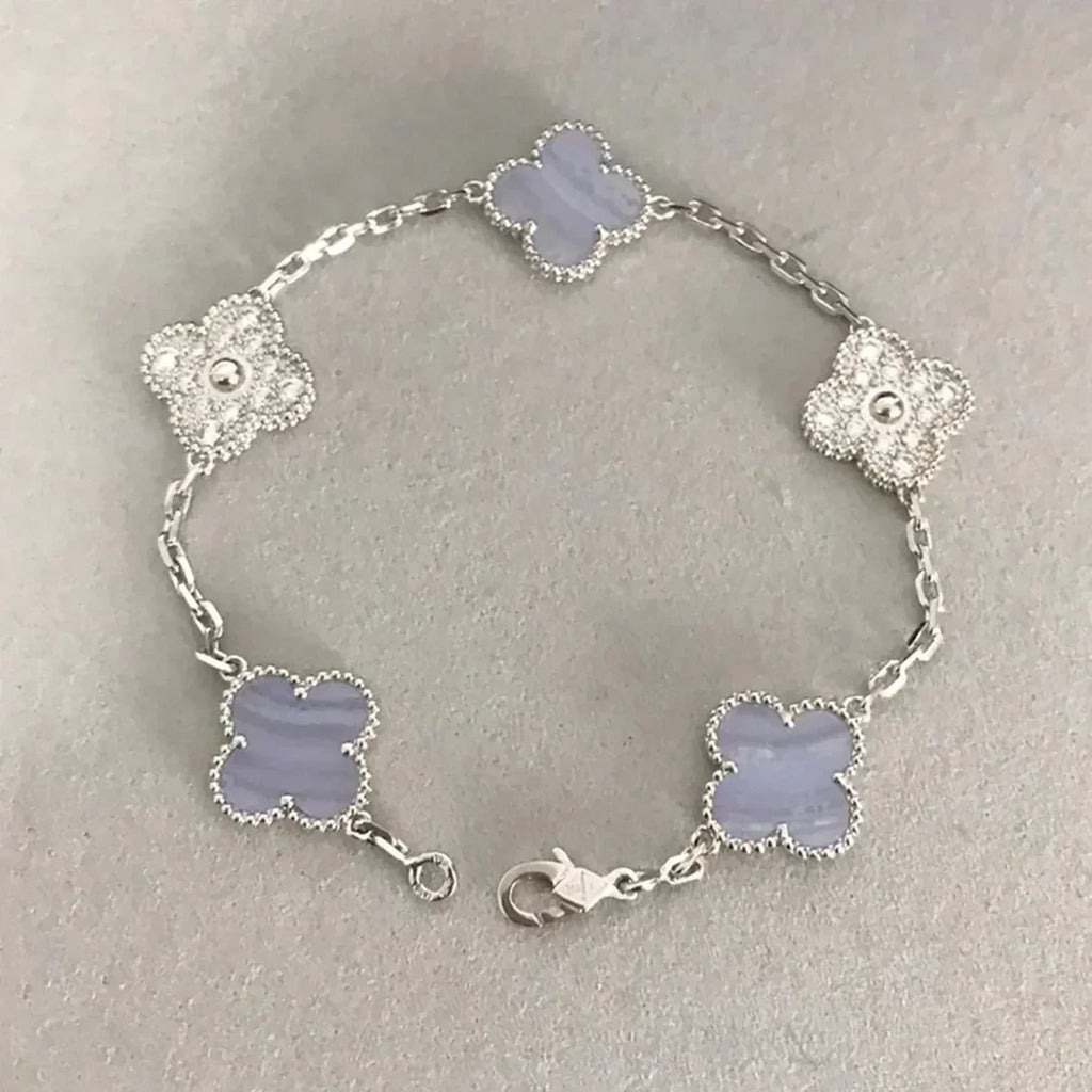[Loco ]New  CLOVER 5 MOTIF PURPLE CHALCEDONY BRACELET COLLECTION