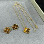 Loco CLOVER 15MM DIAMOND AND YELLOW TIGER'S EYE AGATE necklace