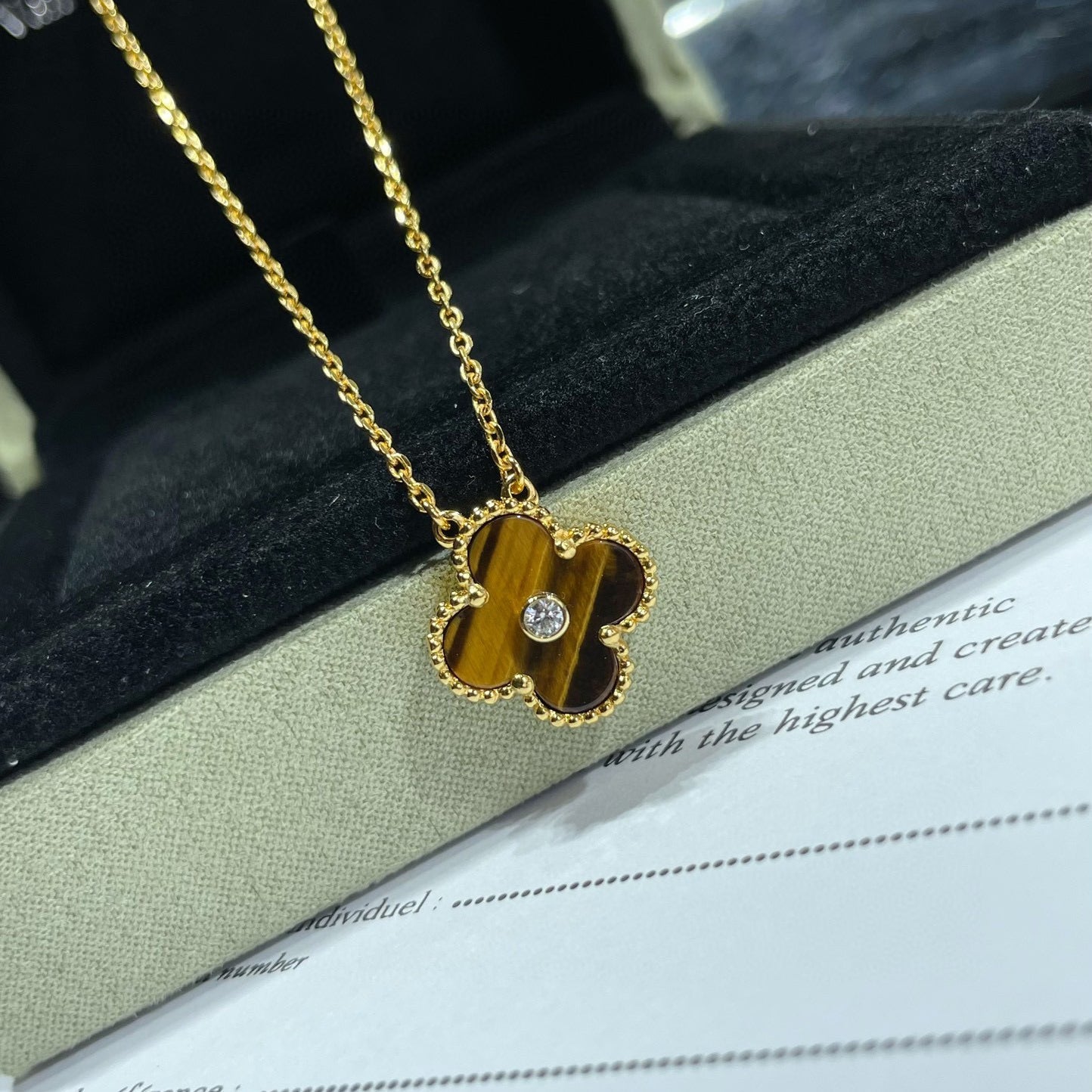 Loco CLOVER 15MM DIAMOND AND YELLOW TIGER'S EYE AGATE necklace