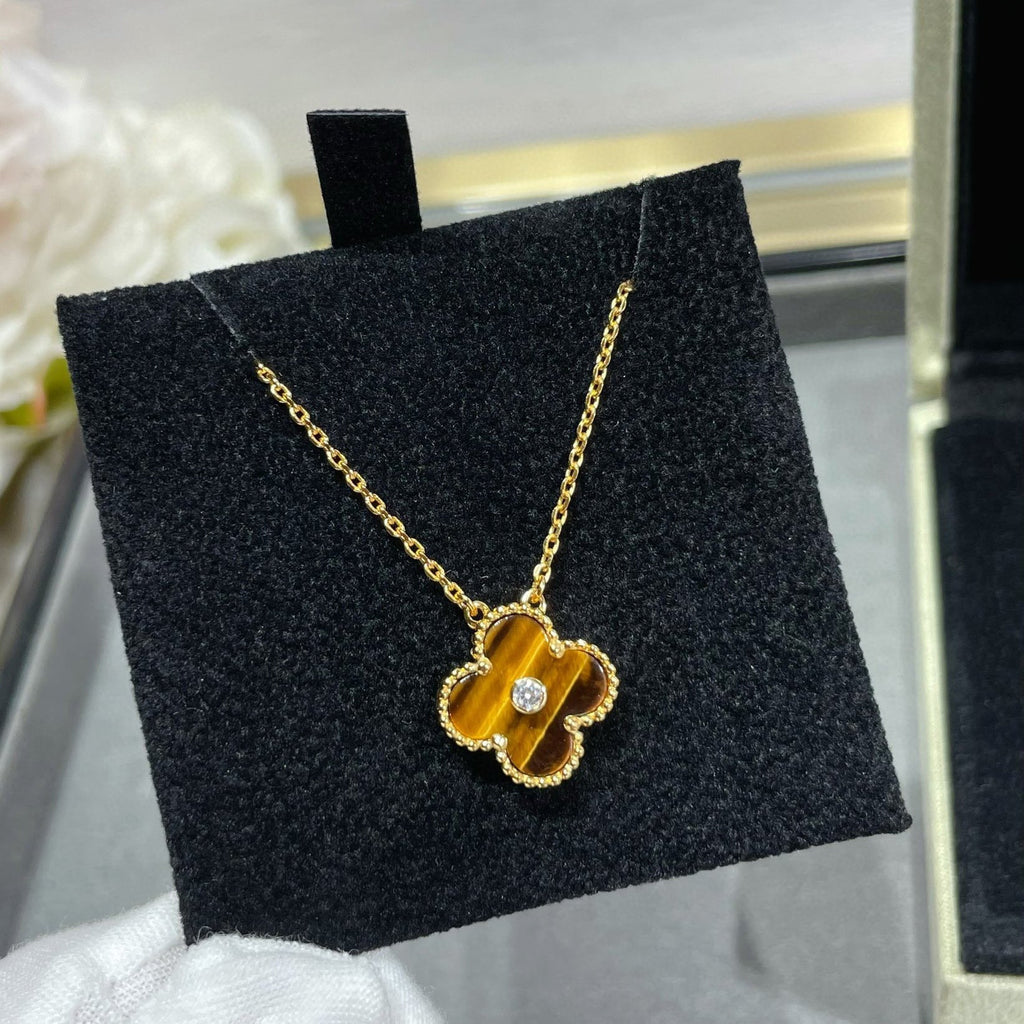 Loco CLOVER 15MM DIAMOND AND YELLOW TIGER'S EYE AGATE necklace