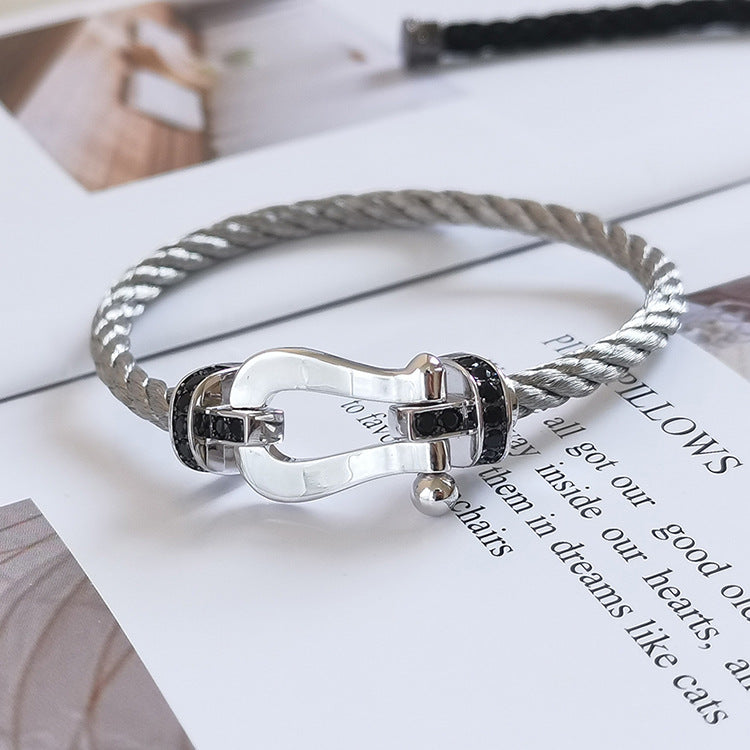 Loco FORCE LARGE HORSESHOE BLACK DIAMOND BRACELET SILVER