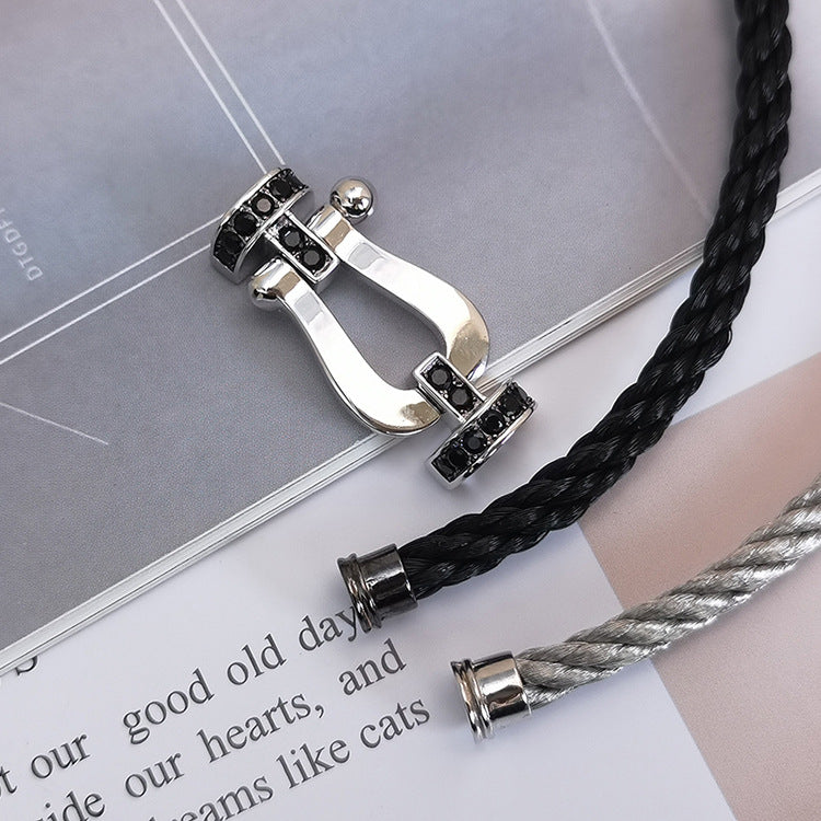 Loco FORCE LARGE HORSESHOE BLACK DIAMOND BRACELET SILVER
