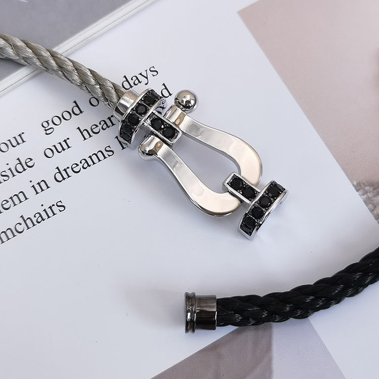 Loco FORCE LARGE HORSESHOE BLACK DIAMOND BRACELET SILVER