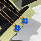 Loco CLOVER 15MM DIAMOND AND BLUE AGATE NECKLACE