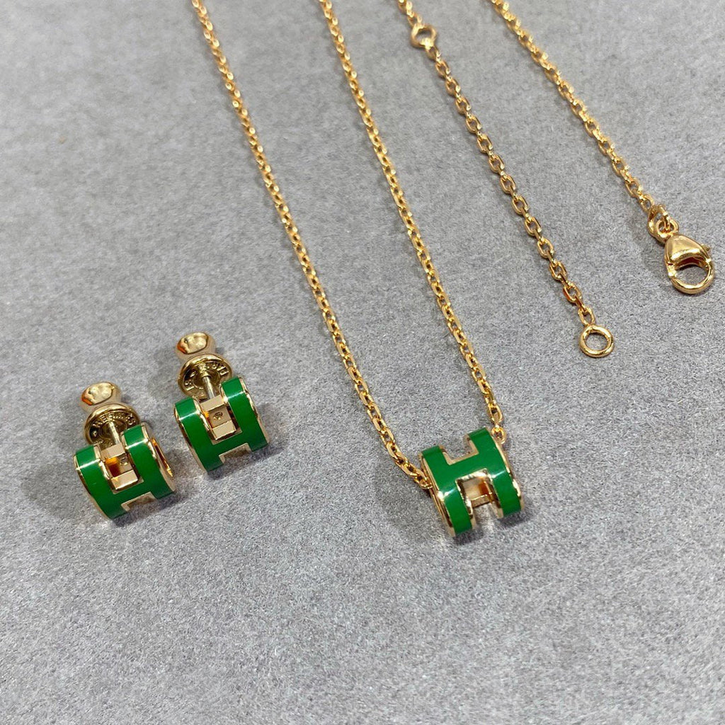 Loco POP H GREEN NECKLACE SILVER AND GOLD