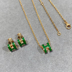 Loco POP H GREEN NECKLACE SILVER AND GOLD