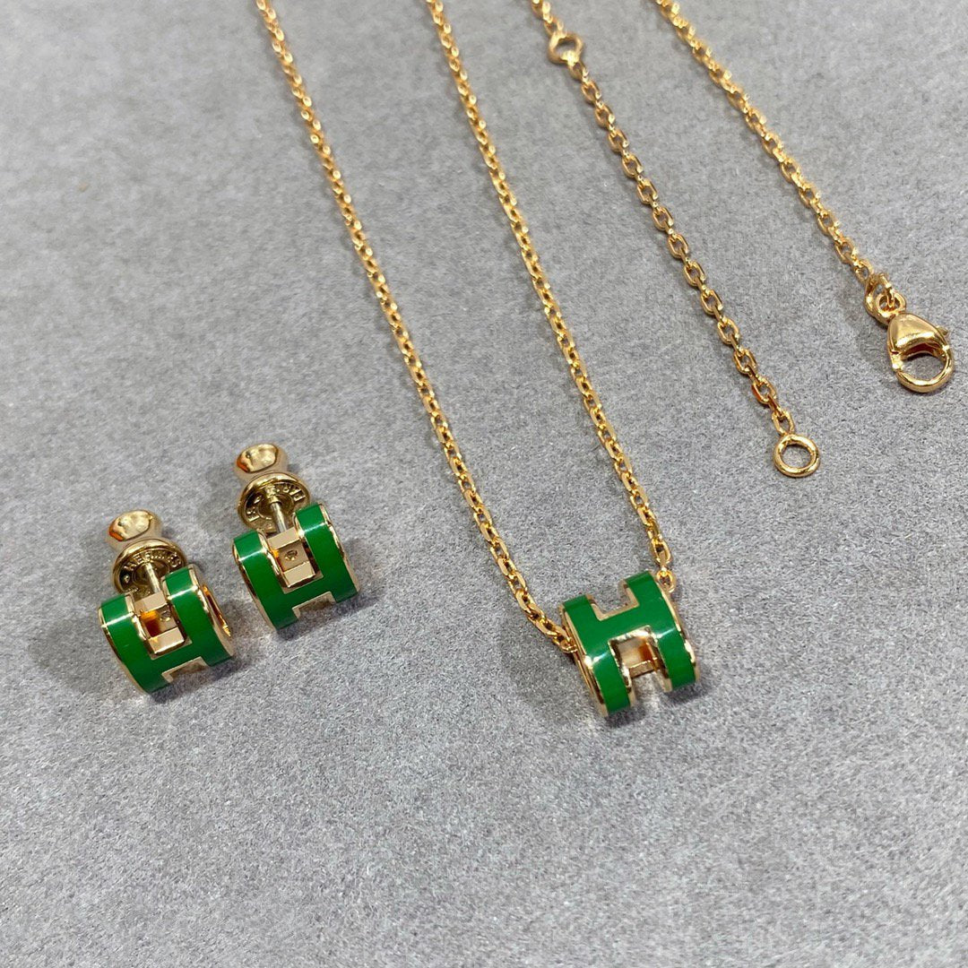 Loco POP H GREEN NECKLACE SILVER AND GOLD