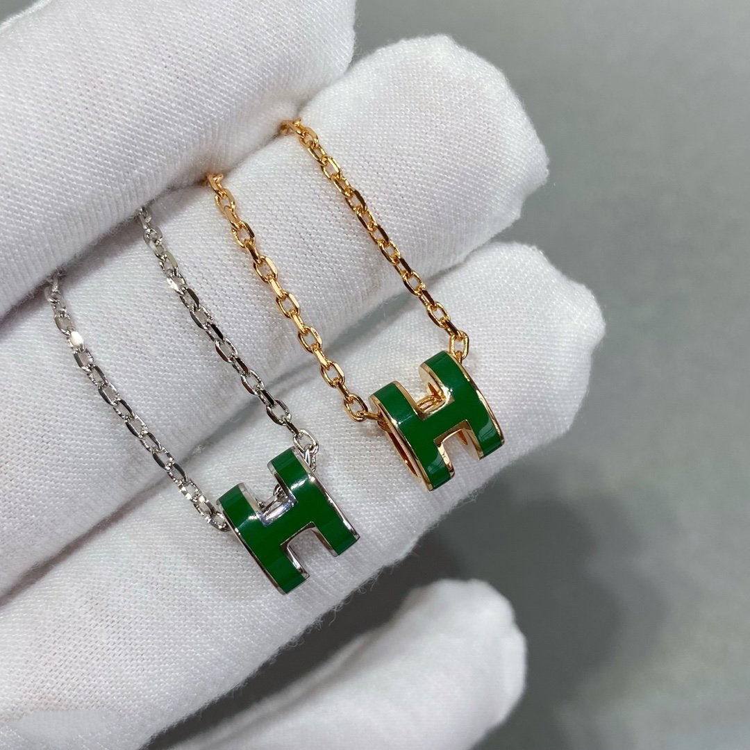 Loco POP H GREEN NECKLACE SILVER AND GOLD