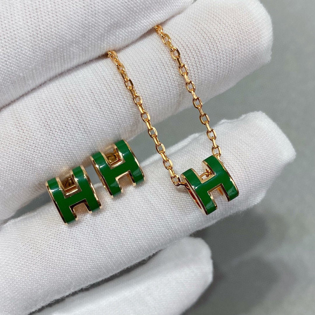 Loco POP H GREEN NECKLACE SILVER AND GOLD