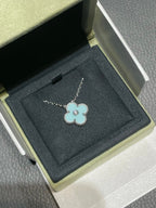 Loco CLOVER 1 DIAMOND LIGHT BLUE SILVER NECKLACE
