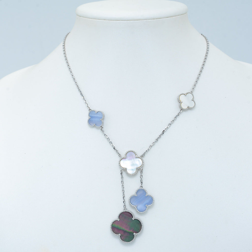 Loco CLOVER MOP CHALCEDONY NECKLACE SILVER 6 MOTIF