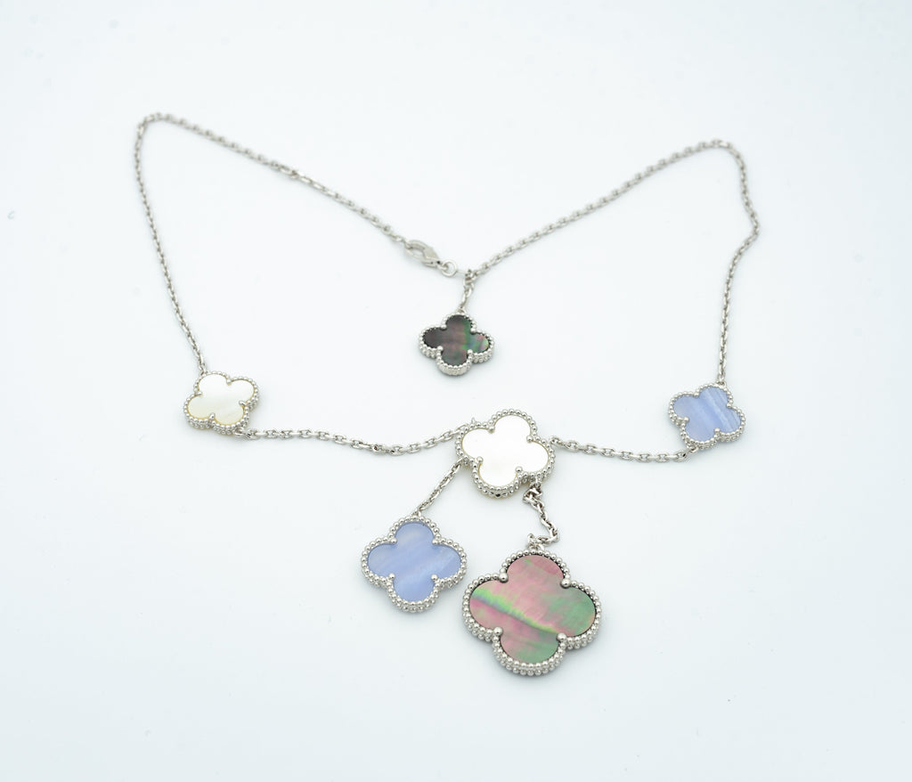 Loco CLOVER MOP CHALCEDONY NECKLACE SILVER 6 MOTIF