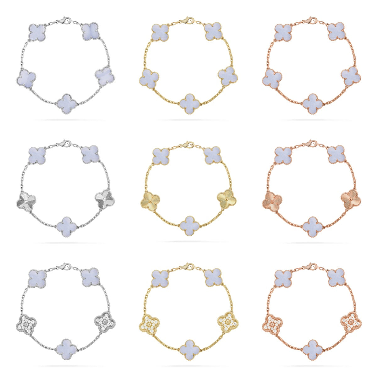 [Loco ]New  CLOVER 5 MOTIF PURPLE CHALCEDONY BRACELET COLLECTION