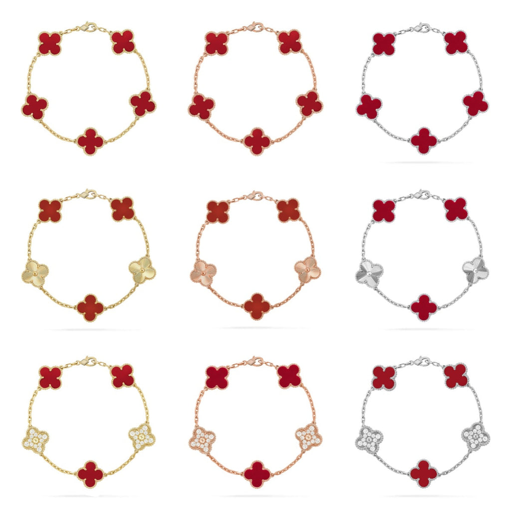 [Loco ]New  CLOVER 5 MOTIF RED CORNELIAN BRACELET COLLECTION