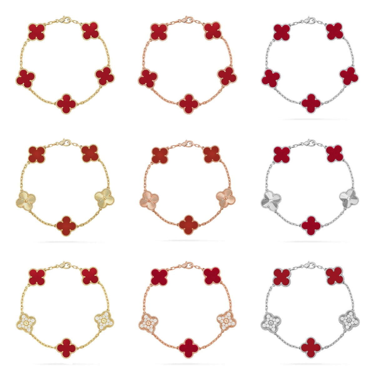 [Loco ]New  CLOVER 5 MOTIF RED CORNELIAN BRACELET COLLECTION