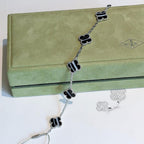 Loco CLOVER 5 MOTIF VEINED ONYX BRACELET SILVER
