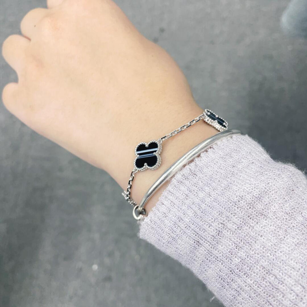 Loco CLOVER 5 MOTIF VEINED ONYX BRACELET SILVER