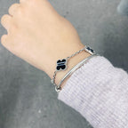 Loco CLOVER 5 MOTIF VEINED ONYX BRACELET SILVER
