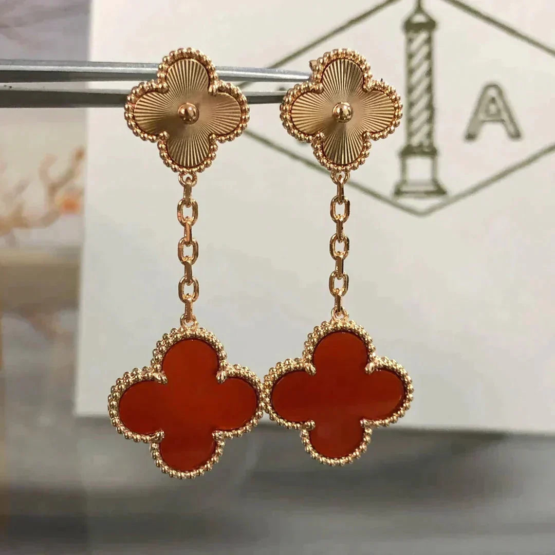 Loco CLOVER 2 MOTIF  LASER CARNELIAN EARRINGS