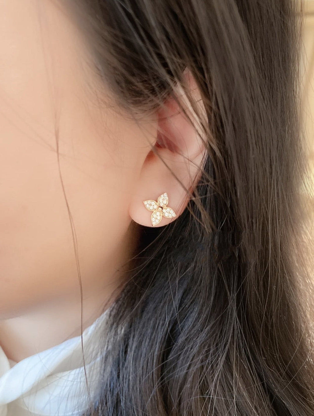 Loco STAR BLOSSOM STUD EARRINGS PINK GOLD DIAMONDS