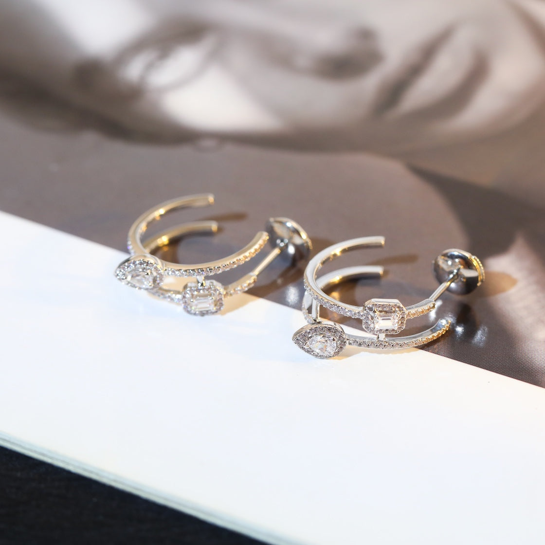 [Loco jewelrys]CREOLES MY TWIN 2 RANGS SILVER DIAMOND EARRINGS