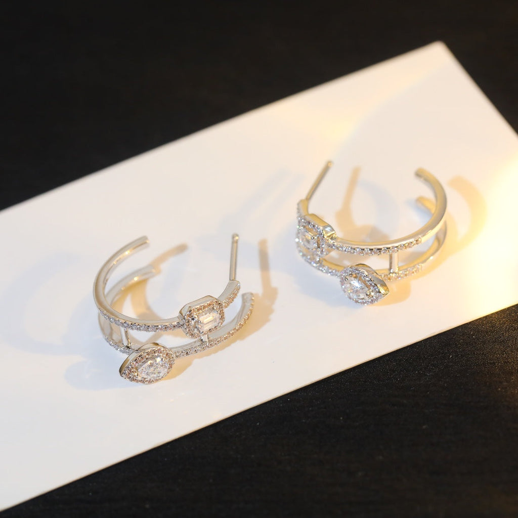 [Loco jewelrys]CREOLES MY TWIN 2 RANGS SILVER DIAMOND EARRINGS