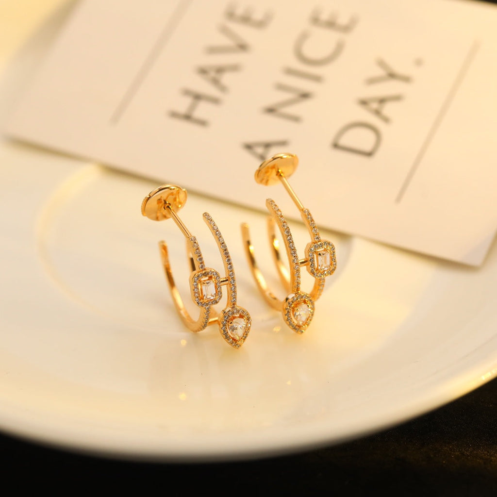 [Loco jewelrys]CREOLES MY TWIN 2 RANGS SILVER DIAMOND EARRINGS