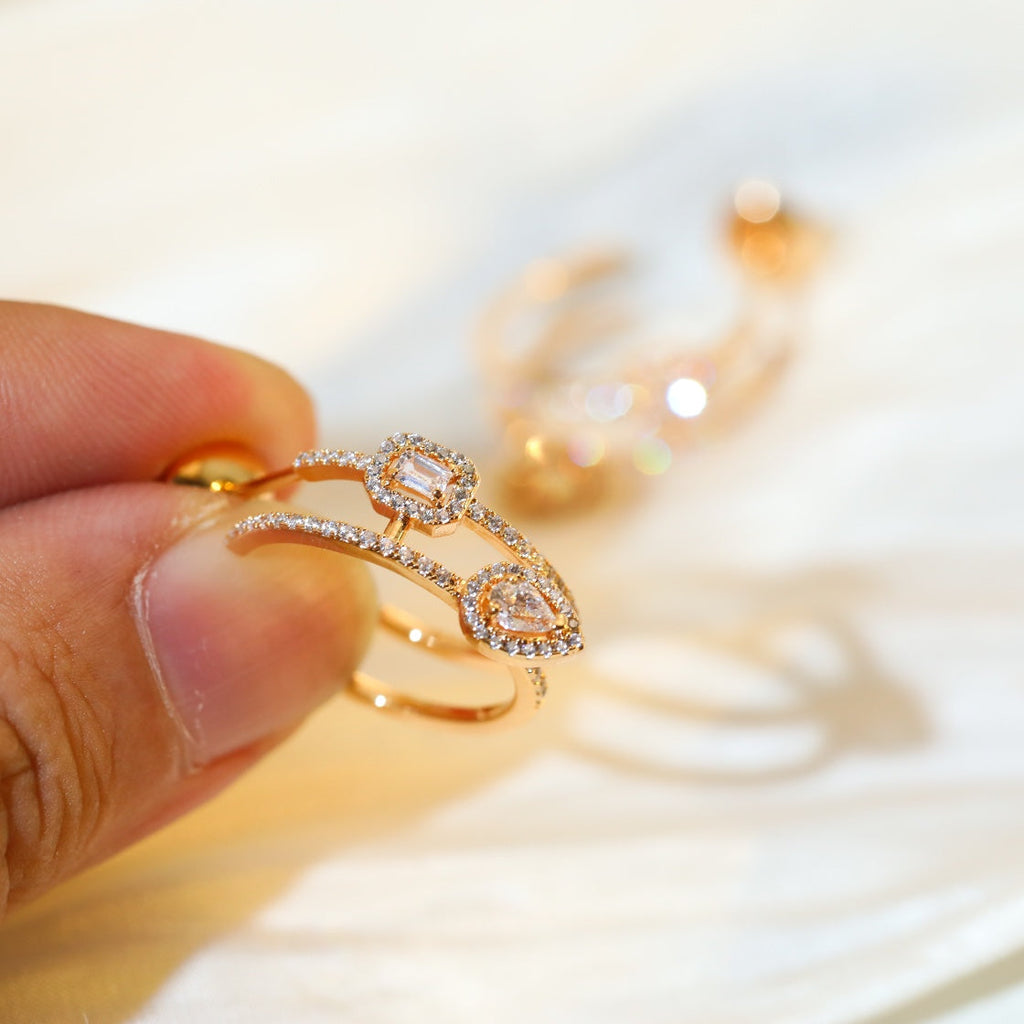 [Loco jewelrys]CREOLES MY TWIN 2 RANGS SILVER DIAMOND EARRINGS