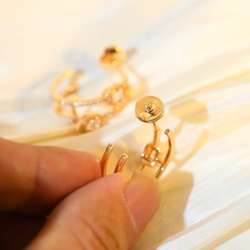 [Loco jewelrys]CREOLES MY TWIN 2 RANGS SILVER DIAMOND EARRINGS