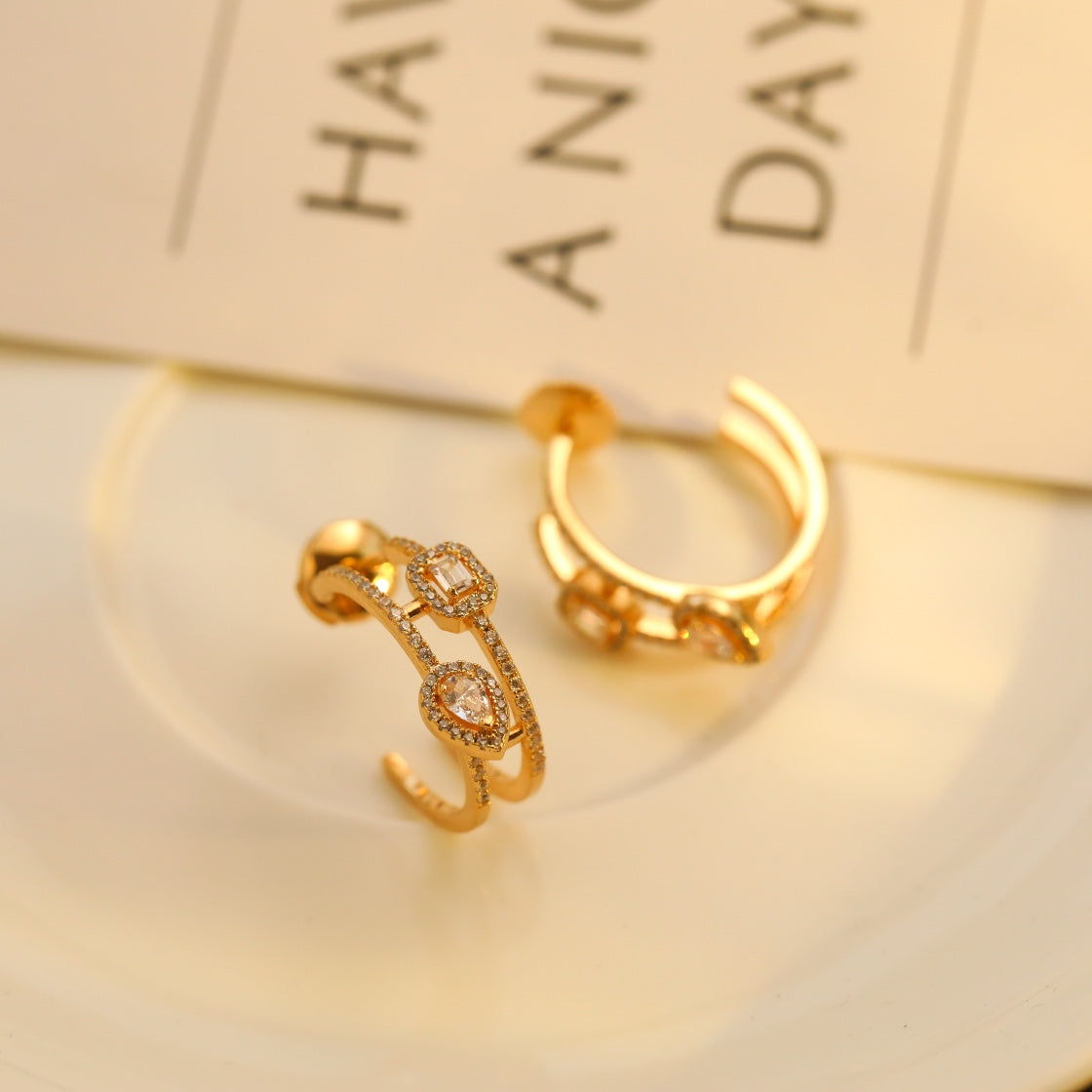 [Loco jewelrys]CREOLES MY TWIN 2 RANGS SILVER DIAMOND EARRINGS