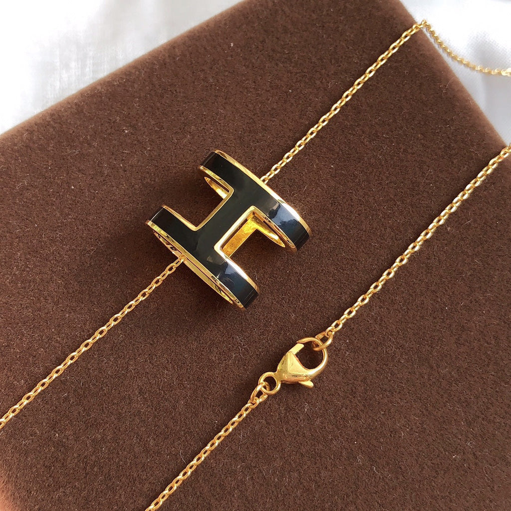 Loco HM CLIC BLACK ENAMEL GOLD NECKLACE